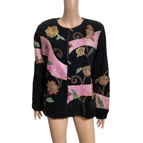 Vintage Indigo Moon Quilted Appliqué Embroidered Jacket M - Picture 1 of 6